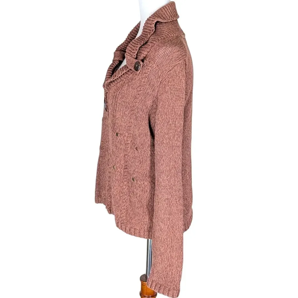 Christopher & Banks Brown Cotton Knit Cardigan Large Button Size Small Studded